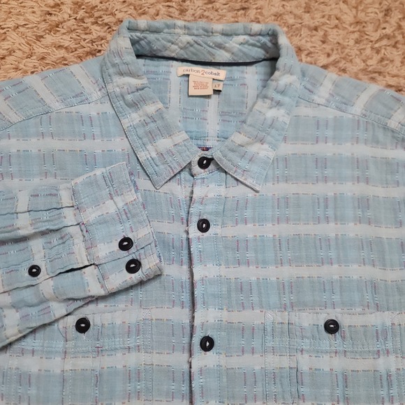 carbon2cobalt Blue‎ Square Pattern Men Sz LT Long Sleeve Double Pocket Button Up - Picture 1 of 11